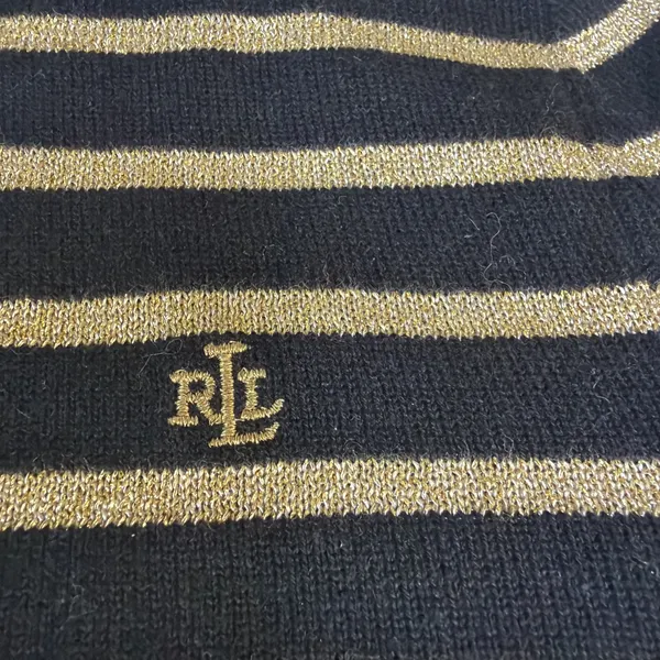 Lauren Ralph Lauren black gold metallic striped ribbed turtleneck S - Image 3