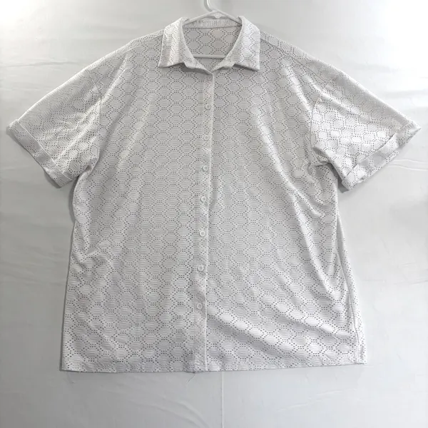 White Eyelet Lace 2 Piece Button Down Shirt & Shorts 1XL Swim Cover‎ Up Set - Image 2