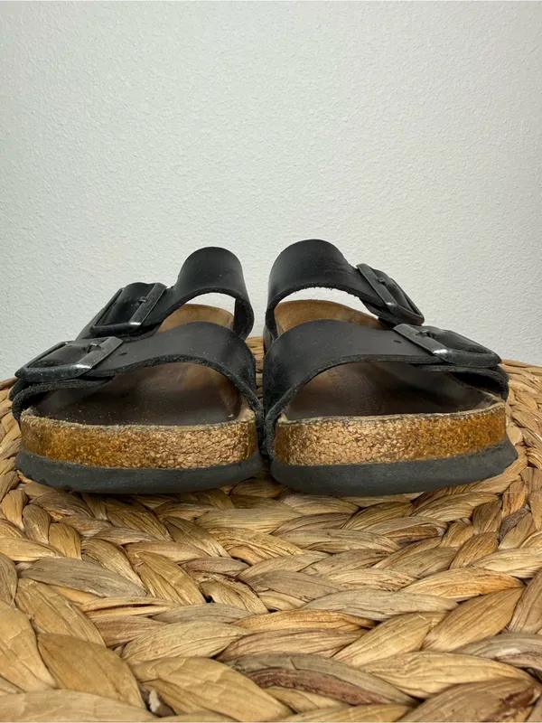Birkenstock Arizona Sandal Black Leather Two-Strap Slide Sandals - Image 6