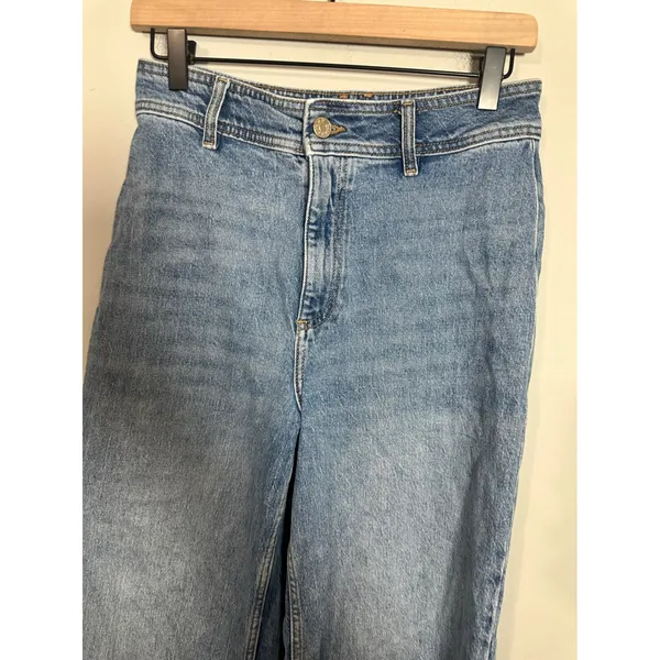 MNG Mango Catherine Culotte High Rise Wide Leg Raw Hem Jeans Blue Size 6 - Image 5