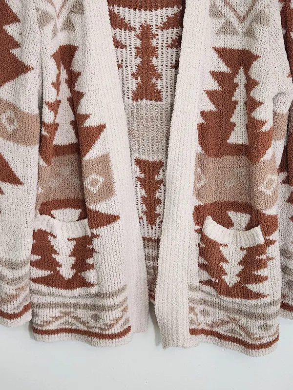 Altar'd State Cream and Brown Western Aztec Cardigan Sweater Size Medium - Image 3