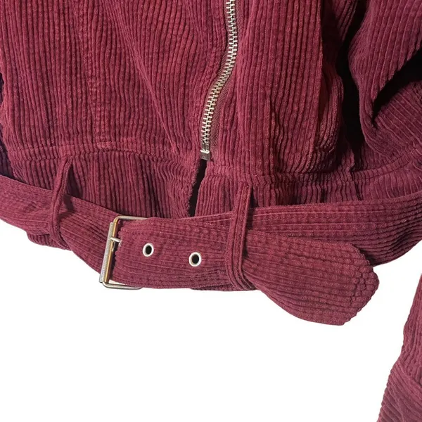 Free People Women's‎ Red Slouchy Dolman Corduroy Moto Jacket Size M - Image 10