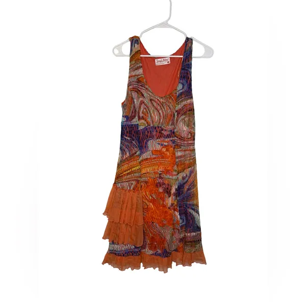 ✨🌈‎ Tango Mango Abstract Lace Overlay Ruffle Hem Dress Size L 🌈✨ - Image 2