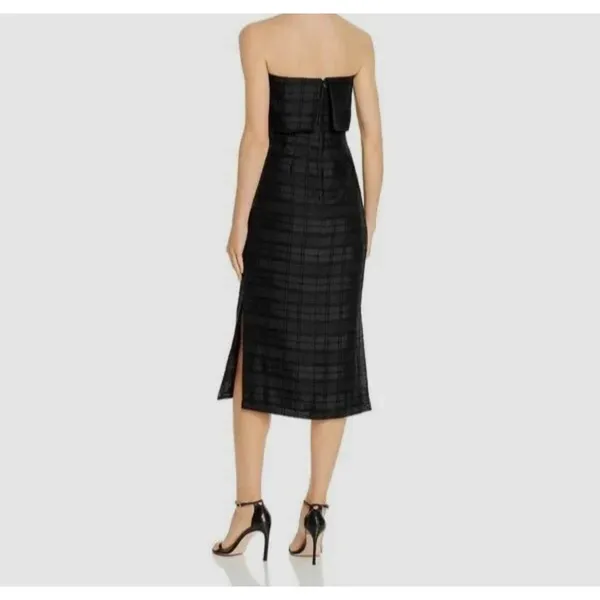C/ MEO Collective Black Strapless Side Slit Plaid Refresh Cocktail Dress Size M - Image 2