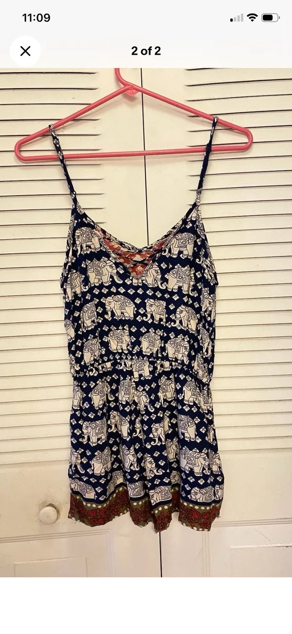 Romper Blue Printed With Beig elephants, Jumpshort Size M, With Straps ANGIE - Image 2