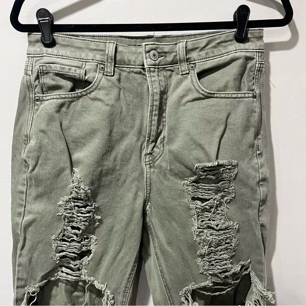 American Eagle‎ Jeans Olive Green High Rise Distressed Women Size 6 Petite - Image 4