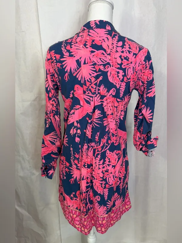 Lilly Pulitzer Navy Tunic Dress with Hot Pink Tropical Print - Image 6