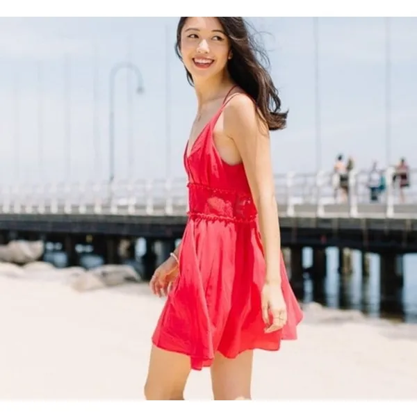 Jetset Diaries Grazie Red Lace Mini Dress XS NWT Backless‎ Scallop Party - Image 16