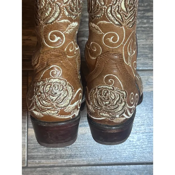 Wildflowers Bluebonnet Size 6 Brown Leather Rose Embroidered Cowboy Boots‎ Rodeo - Image 10