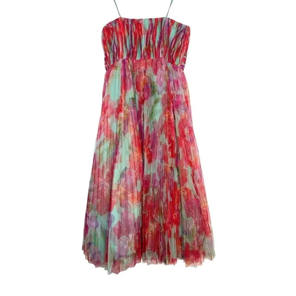 Hutch Corene Strapless Floral Tulle Pleated Maxi Dress Pink Multi Size 20W NWT - Image 5