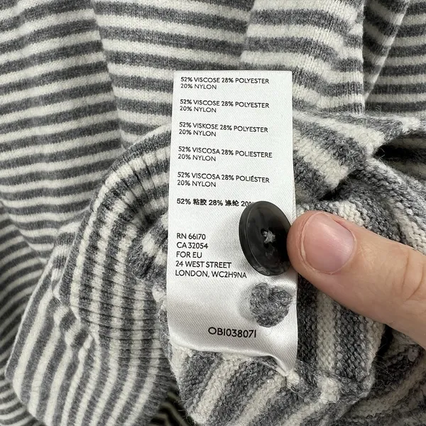 By Anthropologie Sweater Women's Large Serena Striped Button V-Neck‎ Gray Cream - Image 11