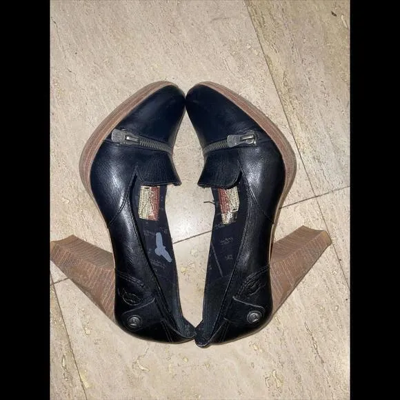 LONDON UNDERGROUND Black Leather Chunky Steampunk Zipper‎ Pumps Shoes Size 8 - Image 5