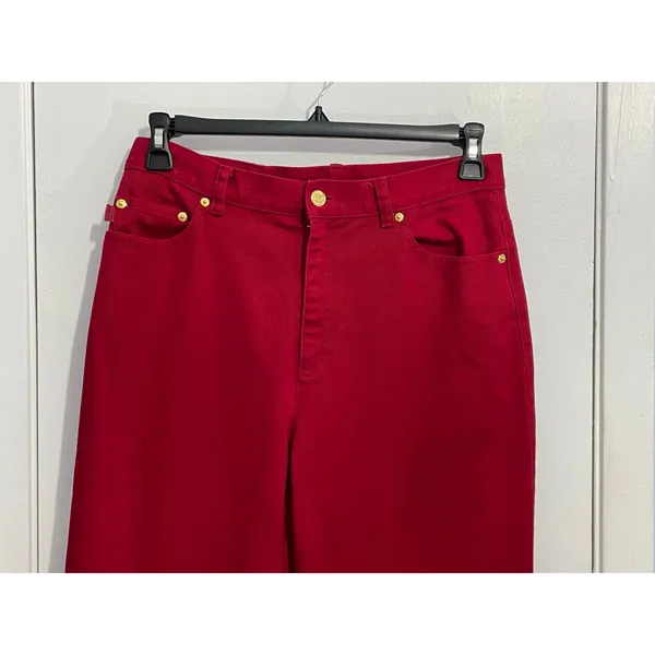 Lauren Jeans Co Jeans Size 10 Red High Rise Gold Button Preppy Holidays - Image 2