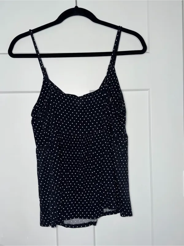 Black and White Polka Dot Tie Front Tank Size M - Image 2