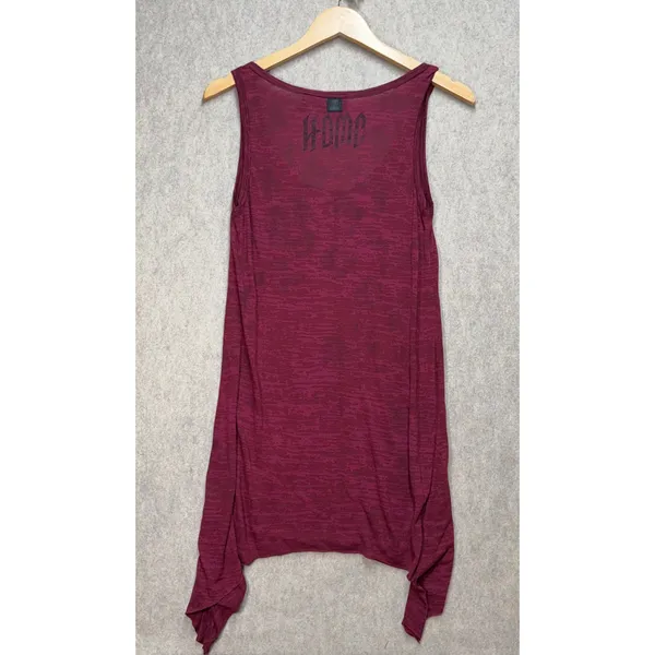 Harley Davidson Womens Burgundy Burnout Willie G Skull Tank Handkerchief Hem‎ M - Image 3