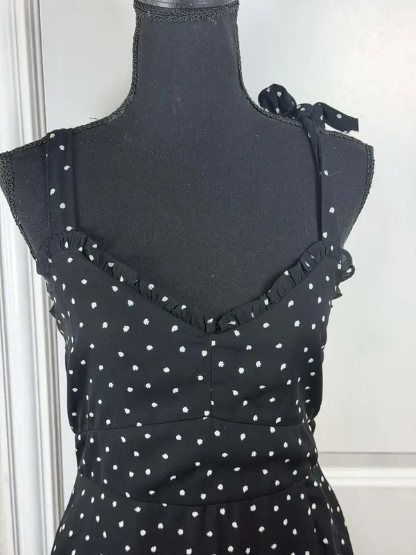 Abercrombie & Fitch Black Polka Dot Tie-Strap Ruffle Midi Dress - Image 2