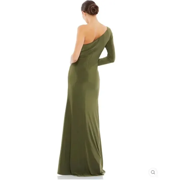 Mac Duggal 55696 Womens Olive ONE SLEEVE BEADED CUFF SIDE TWIST GOWN - Image 5