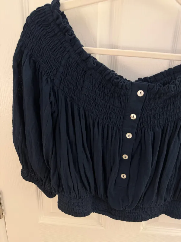 Free People We the Free Navy Blue Dancing Till Dawn Off Shoulder Crop Top XS - Image 5