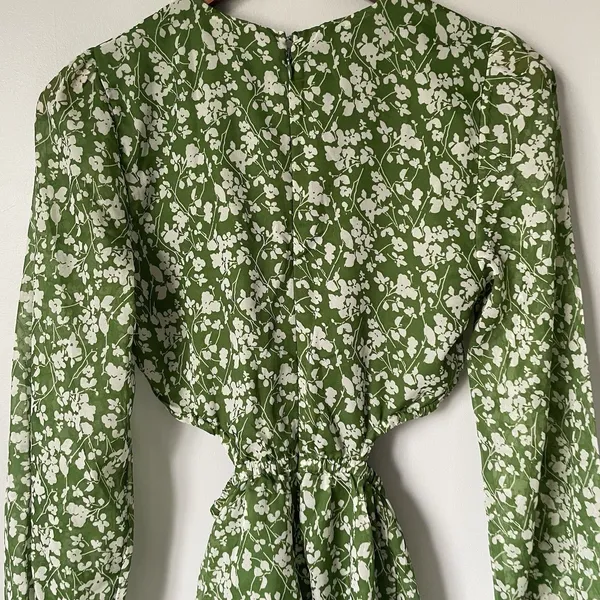 Abercrombie & Fitch Long Sleeve Cutout Mni Dress Green Floral Boho Size Small - Image 10