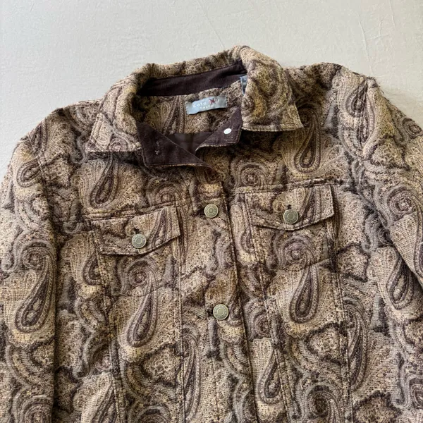 Vintage Kate Hill Wool Blend Paisley Woven Trucker Jacket - Image 3