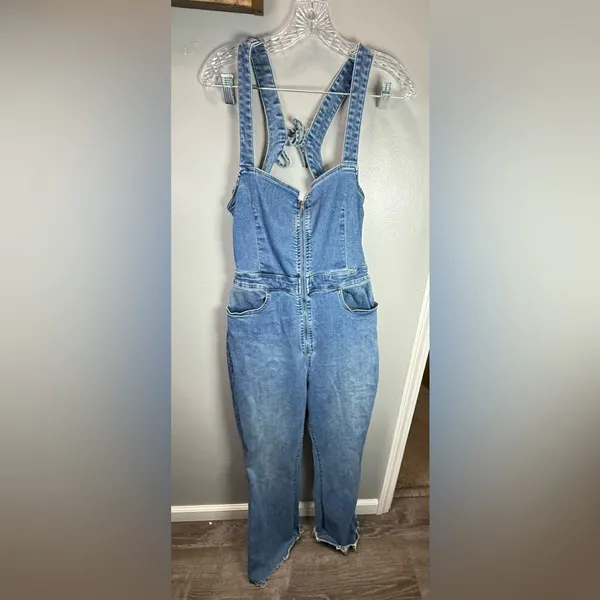Free People Women's CRVY 2nd Ave One‎ Piece Denim Jumpsuit Size 14 - Image 2