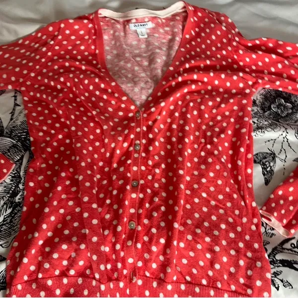 Old Navy Red Polka Dot Button-Up Cardigan Top - Image 5