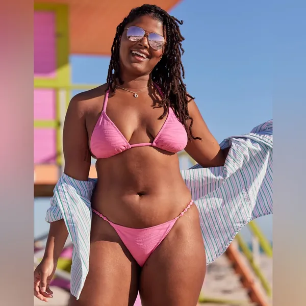 Aerie Jacquard Triangle Bikini Top and Cheeky Bikini Bottom in Lip Gloss Large - Image 2