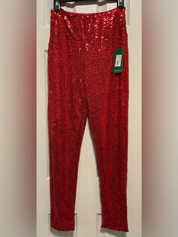 NWT Tipsy Elves High Waisted Red Sequin Pants Fully Lined Christmas - Image 2