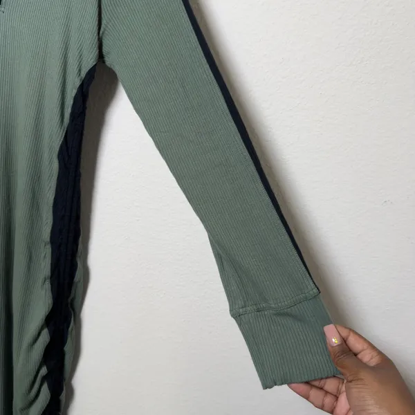 Anthropologie Daily Practice Women Dress L‎ Green Ribbed Ruched Polo Colorblock - Image 8