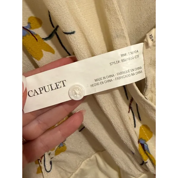 Capulet Cream‎ Floral Tie Front Long Sleeve Bodysuit V-Neck BSH1800-CTF XS - Image 4