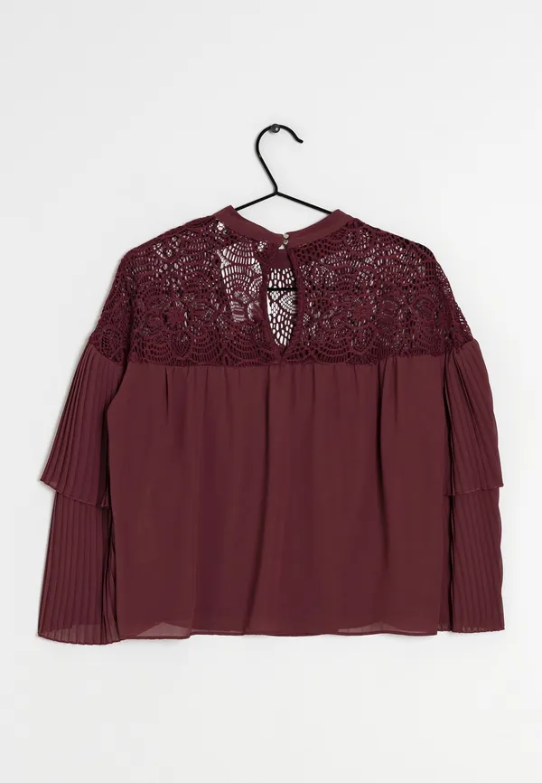 Abercrombie & Fitch Maroon Crochet Lace Pleated Sleeve Blouse - Image 2