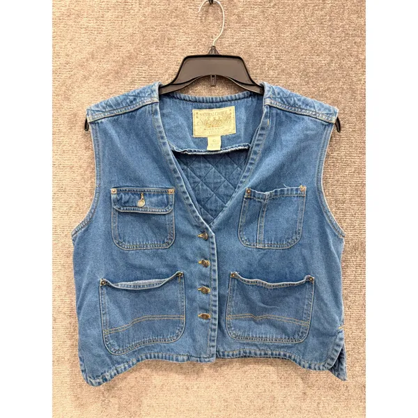 Sostanza Womens Vest Large Blue Denim Workwear Quilted Back Multi-Pocket Utility - Image 3