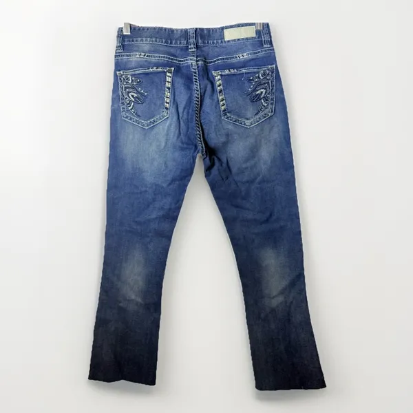 Rock & Roll Cowgirl Jeans Womens 29 Denim Blue Crop Midrise Summer Feathers - Image 2