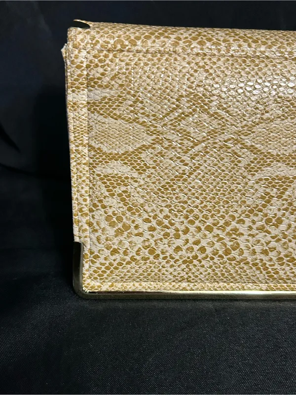 Gold Snakeskin Embossed Women’s Clutch Bag - Image 7