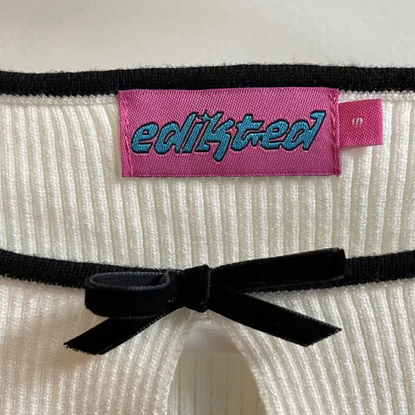 Edikted Bow Front Top Womens Small White Coquette Balletcore Ribbed‎ Long Sleeve - Image 6