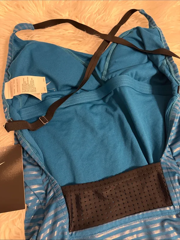 Nike Teal Blue Striped One-Piece Swimsuit size L brand new - Image 6