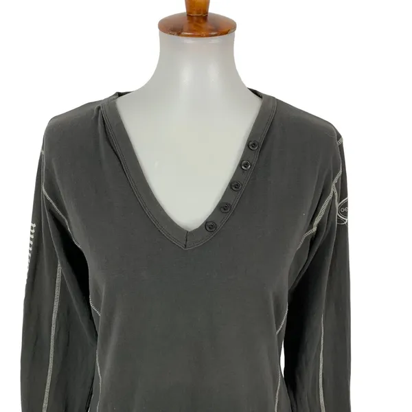 Gersemi Gray V Neck Long Sleeve Top Medium Minimalist Basic Casual Layer - Image 3