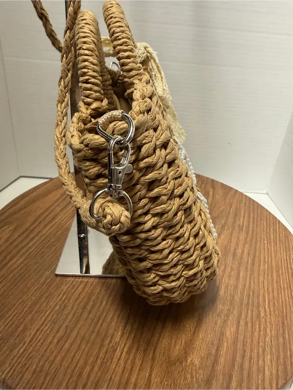Pinkunn Straw Pearl Rhinestone BRIDE Bag Half Moon Crossbody/Handbag Purse - Image 5