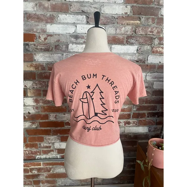 Beach Bum Threads Surf Club Crop Tee Small Pink Hammerhead Shark Graphic T-Shirt - Image 4