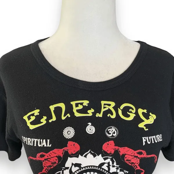 Urban Outfitters ENERGY Graphic Crop‎ Top Black Spiritual Skeleton Tee Boho - Image 5
