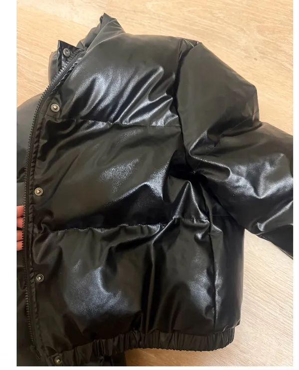 SHEIN Black Faux Leather Cropped Puffer Jacket M - Image 5