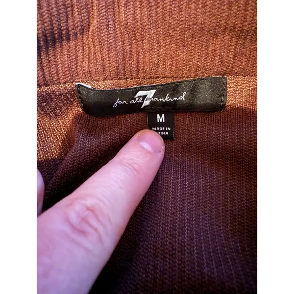 7‎ For All Mankind Corduroy Shirt Dress M Brown Puff Sleeve Button Front Midi - Image 3
