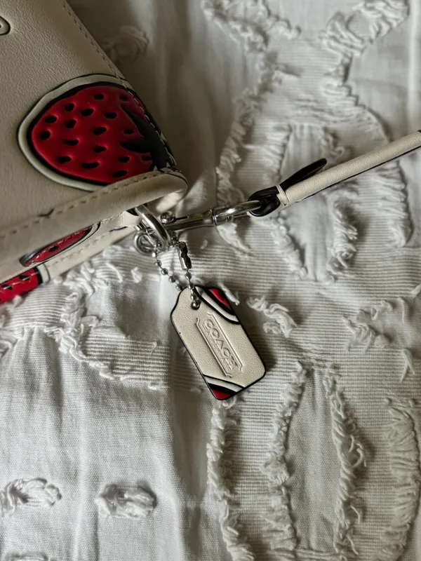 Coach Cream Leather Crossbody with Red Strawberry Print - Image 7
