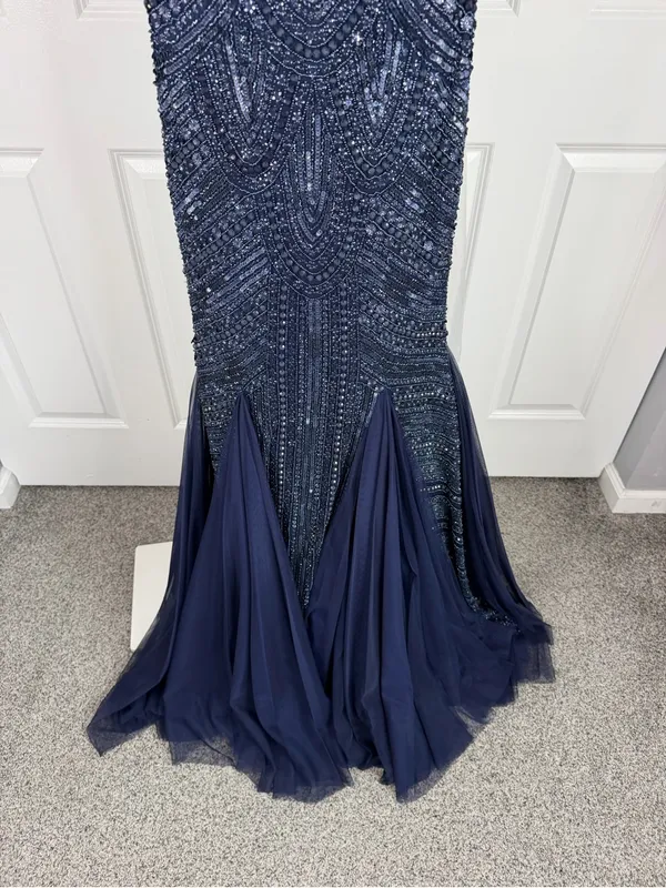 Sherri Hill 51426 Size 4 NWT Navy Beaded Mermaid Evening Gown Formal Prom Dress - Image 5