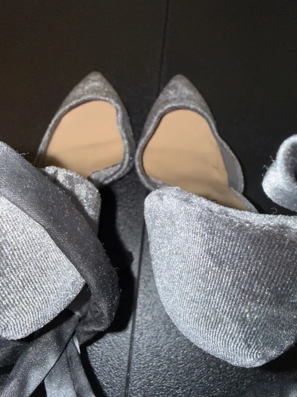 JustFab Cosette Grey Velvet Ribbon Tie Stiletto Heels Pumps Size US 8 - Image 7