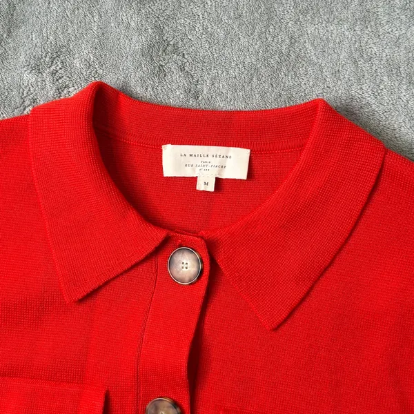 Sezane Betty Cardigan Merino Wool Knit Sweater Womens‎ M Red Button Preppy Crop - Image 10