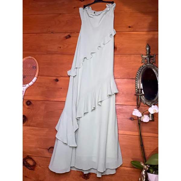 NWT Lulus Dramatic Allure Sage Green Ruffled Cutout Strapless Maxi Dress Sz XL - Image 2