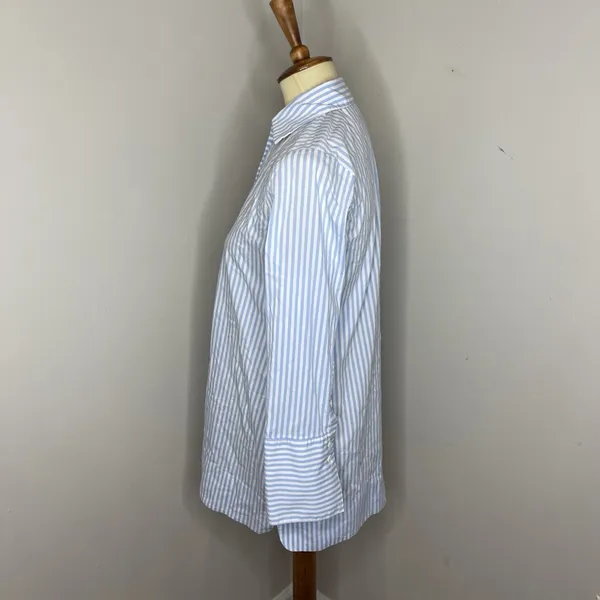 CK Bradley Blue White Stripe Cotton Blend Collared Tunic Blouse Medium‎ M - Image 2