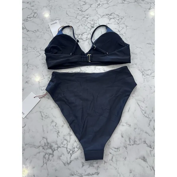 NWT Quince Black Italian V Neck Bikini Top & High Rise High Leg Bottom Medium - Image 2