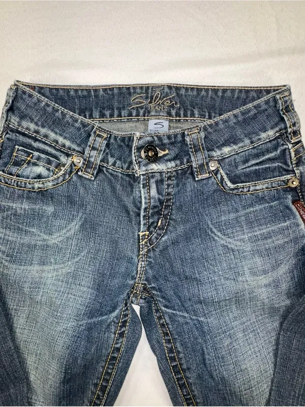 Silver Jeans Women's Distressed Bootcut Blue Denim Jeans Raw Hem Size 26 - Image 6